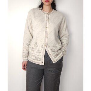 Vintage 90s wool sparkly classic crewneck knit sweater cardigan neutral, cream